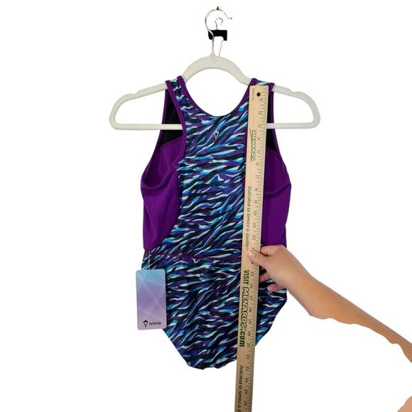 Nwt IVIVVA By Lululemon Artistic Acrobat Bodysuit Leotard Tiger Spry Blue KID 14 - Picture 10 of 12